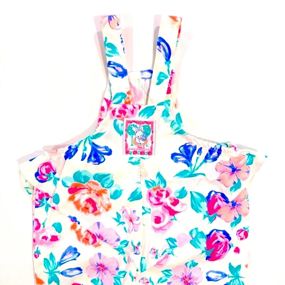 New Vintage OshKosh B'gosh Floral Overalls Girls 18M Vestback Pink Label USA 90s